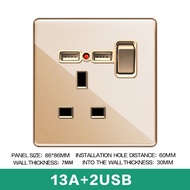 LEJIA PMMA GOLD Panel Switch 13amp Modern Lighting Switch Universal 3 Pin Plug Socket with USB Black