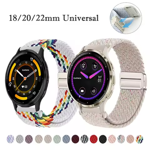 18/20/22mm Nylon Strap Compatible with Garmin Venu2 2s Venu3 3s Magnetic Breathable Loop Watchbands 