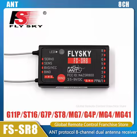 Flysky FS-SR8 Receiver ANT Protocol 8-Channel Dual Antenna Receiver for G11P ST16 G7P ST8 MG7 G4P MG