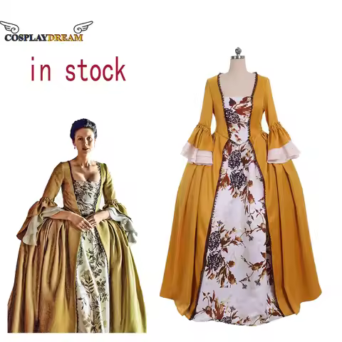 (In stock) Claire Randall Cosplay Costume Rococo Dress Outlander Claire Yellow Wedding Dress Marie A
