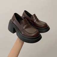 💖one sunnyes💖รองเท้าโลฟเฟอร์ส้นหนาส้นหนา,รองเท้าหนังพียูสไตล์อังกฤษ,รองเท้าสตรีแฟชั่นฤดูใบไม้ร่วงปี 2023,รองเท้าแบบสวม,สบายเท้า