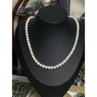 (P19) Natural Pearl Necklace 42cm Pure White Round Bun 6.6mm to 7.4mm S925 Clip 天然珍珠项链白色