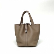 HERMES Picotin22菜籃子大象灰TC皮Y刻銀扣肩背包