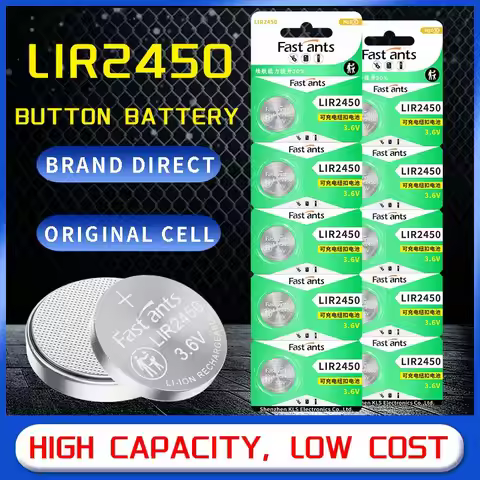 LIR2450 3.6V Rechargeable Button lithium Battery Coin Cell 3.7V for Car Key Watch Remote Control wir
