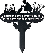 Pet Grave Markers, 12"X 14" Metal Baked Enamel Memorial Dog Stake Decoration for Cemetery, Waterproo