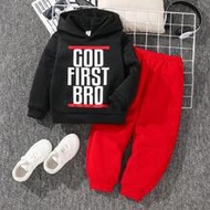 2-Piece Young Boys Casual College Comfortable Fashion Simple Practical All-Match With Big Letter Pat