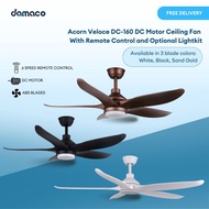 Acorn Veloce DC-160 DC Motor Ceiling Fan With Remote Control and Optional Lightkit