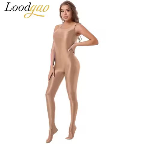 Women's Sleeveless Full Body Bodysuit Glossy Jumpsuit Gymnastics Fitness Swimming Leotard Pole Dance