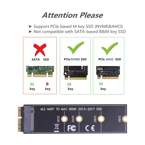 M.2 NGFF PCIe AHCI SSD Adapter Card for MACBOOK Air 2013 2014 2015 2017 A1465 A1466 Pro A1398 A1502 
