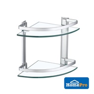 HomePro MOYA Glass Corner Shelf 2 Tier A4120B W25xD25xH23.6 Cm Silver