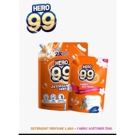 HERO 99 Combo Packs Detergent Perfume 1.6kg + Fabric Softener 750g Long Lasting Fragrance Refill.