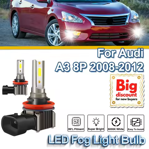 2Pcs 100W H11 H8 H9 LED Fog Lights 12000LM LED Fog Lamps 12V 6000K White Plug And Play For Audi A3 8