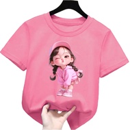atasan kaos anak perempuan gambar cute girl kiss 1-12tahun lengan pendek k.208