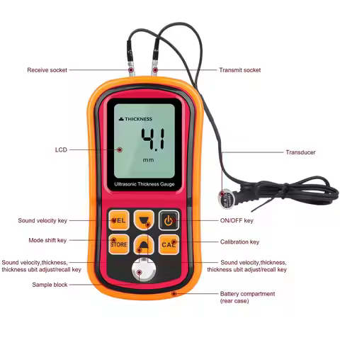 GM100 Ultrasonic Thickness Gauge Metal thickness gauge 1.2-225mm(Steel)Digital LCD display Sound Vel
