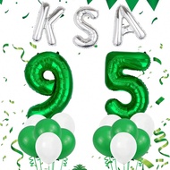15pcs/Set Saudi National Day Balloon Set, Including 32" Green Number Balloons, 16" Silver Letter Foi
