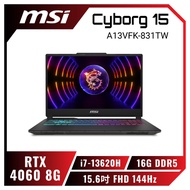 MSI Cyborg 15 A13VFK-831TW 微星13代輕薄戰鬥電競筆電/i7-13620H/RTX4060 8G/16GB DDR5/512G PCIe/15.6吋 FHD 144Hz/W11/四區RGB鍵盤背光