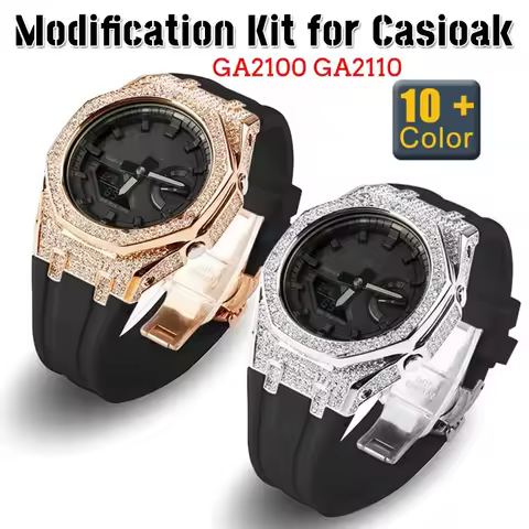 Mod Kit for Casioak GA2100 GA2110 Stainless Steel Diamond Case Rubber Strap Modification Kit for Cas
