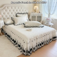 [New] Romantic French Bed Skirt Breathable Ice Silk Cadar Pengantin High Quality Cooling Bedsheet Co