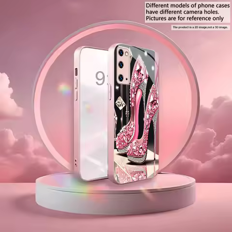 Gem Stiletto Dream Pink Metallic Glass Phone Case For Samsung Galaxy S26 S25 S24 S23 Ultra Plus FE S