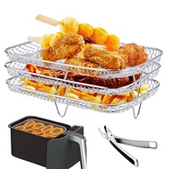 Air Fryer Rack 3 Pcs for Ninja, Stackable Round Air Fryer Accessories with Clips, 304 Stainless Steel Multi-Layer Dehydrator Rack, Compatible with 4.8L-6.6L Tower Air Fryer Accessories