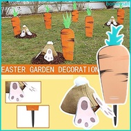 HO Happy Easter Garden Decoration Cartoon Rabbit Bunny Feet Carrot Stakes Yard Sign Outdoor Scene La