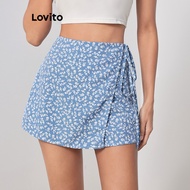 Lovito Casual Shorts Ditsy Floral Bow Shorts for Women LBL07145