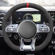 DIY Artificial leather Suede Carbon Fiber Customized Hand-stitched Car Steering Wheel Cover For Merc