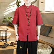 Mark Belt M-5XL Tangzhuang Summer Chinese Style Retro Linen Shirts Tang Suit Men Fashion Samfu Top