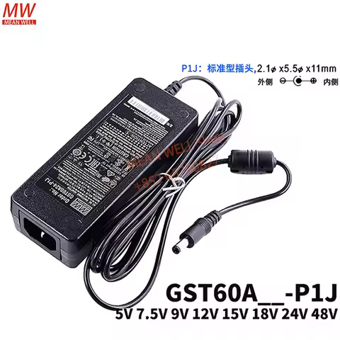 MEAN WELL Power Supply Original 60W AC-DC Reliable Green Industrial Adaptor GST60A24-P1J GST60A05 07