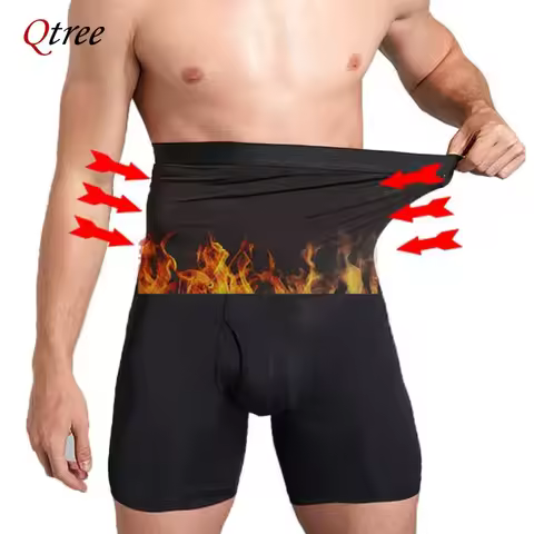 Qtree Slimming Tummy Control Fat Burner Pants Men Sauna Sweat Fitness Slim Shorts Weight Loss Body S