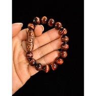 Red tiger eye stone bracelet mixed with 9-eye dzi