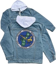 naval ship repair facility guam embroidered patch hood jean jacket Blue