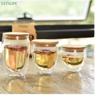 [EZY4LIFE] Double-Walled Glass Mug Cup with Bamboo Lid 250/350/450ML