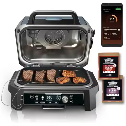Outdoor Barbecue and Smoke Grill, Bluetooth, Support for Applications, Seven in 1 Grill, 2 Built-in 