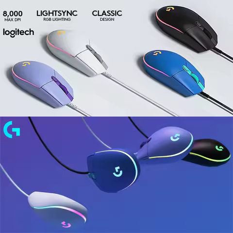 Original Logitech G102/G203 Lightsync Gaming Mouse - High Precision 8000 DPI, 6 Programmable Buttons