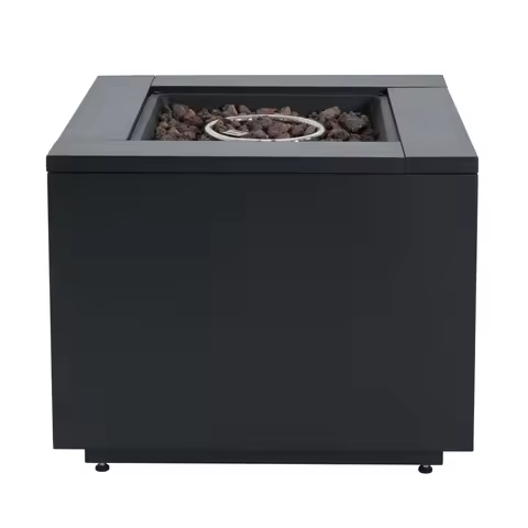 Black 30inch Square Steel Gas Fire Pit Table 40000BTU Outdoor Fire Table Heater for Patio Garden Bac