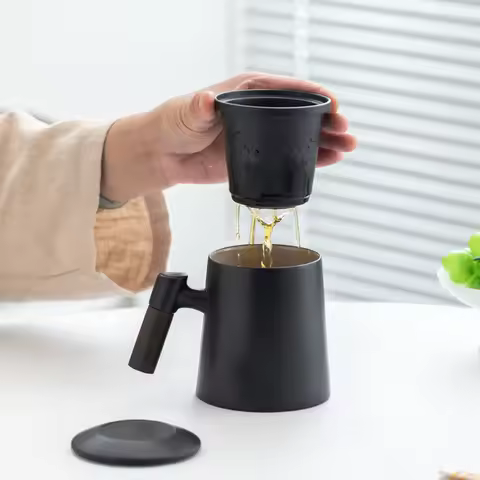 3-piece set of ceramic tea cups, mugs with lids, filtered tea water separation coffee cups, beverage