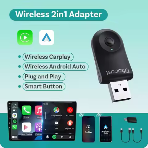 OTTOCAST 2-In-1 Mini Wireless Carplay Android Auto Adapter One-Click Disconnect Dongle for Toyota Au
