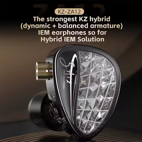KZ ZA12 2DD+4BA Earphones Hybrid InEar Wired IEM Monitor Hifi Adjustable Tuning Headphones Sports No