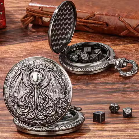 7Pcs/set Mini Metal Polyhedral Dice for Table Board Role Playing Game with Retro Octopus Wings Pocke