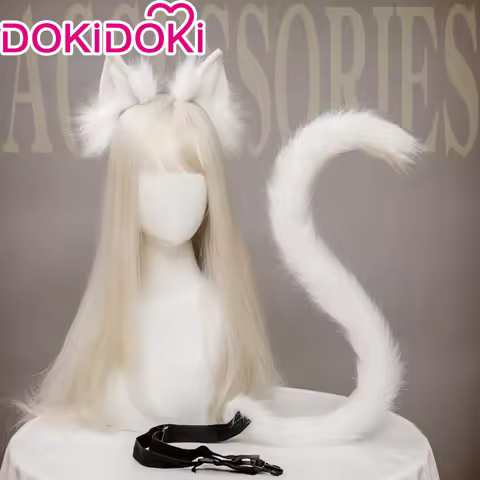 DokiDoki Cosplay Cat Ears Tail Lolita Cute White/Pink/Black/Grey/Wine Red/Light Blue/Camel/Purple Ca