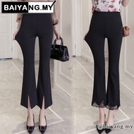 Ready Stock M-3XL Bootcut Pants Women Long High Waist Vintage Black Korean Style Slim Fit Casual Off