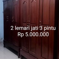 2 lemari kayu jati 3 pintu bekas bagus dah plitur