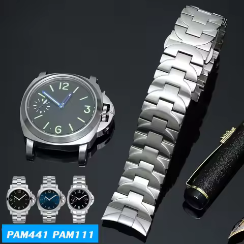 22mm 24mm Stainless Steel Bracelet Solid Metal Watch band For Panerai PAM441 PAM111 Soild Curved lux