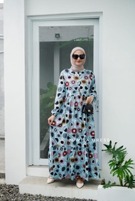 gamis rayon motif polkadot bunga abstrak/ dress muslim/ juwita dress - series d