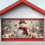 Christmas Garage Door Cover Background Cloth High Density Polyester Digital Printing Snowman Outdoor