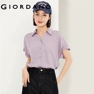 GIORDANO Women Shirts Tencel V-Neck Collar Lightweight Shirts Cap Sleeve Smooth Soft Simple Fashion 