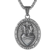 WHLHMK Sacred Heart of Jesus Necklace, Stainless Steel Jesus Christ Sacred Heart Medal Necklace, Pun