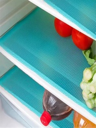4入組藍色冰箱內襯墊可水洗，冰箱墊內襯防水防油，冰箱擱板內襯，冰櫃玻璃擱板櫥櫃抽屜蓋墊