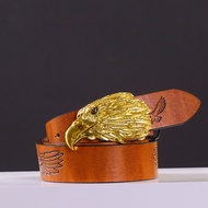 3.7cm men's brown eagle belt, golden eagle fashion buckle, vintage jeans, casual belt
